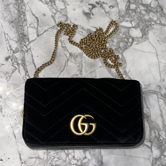 Gucci Marmont Mini Black GG Velvet Cross Body bag - Picture 1 of 6